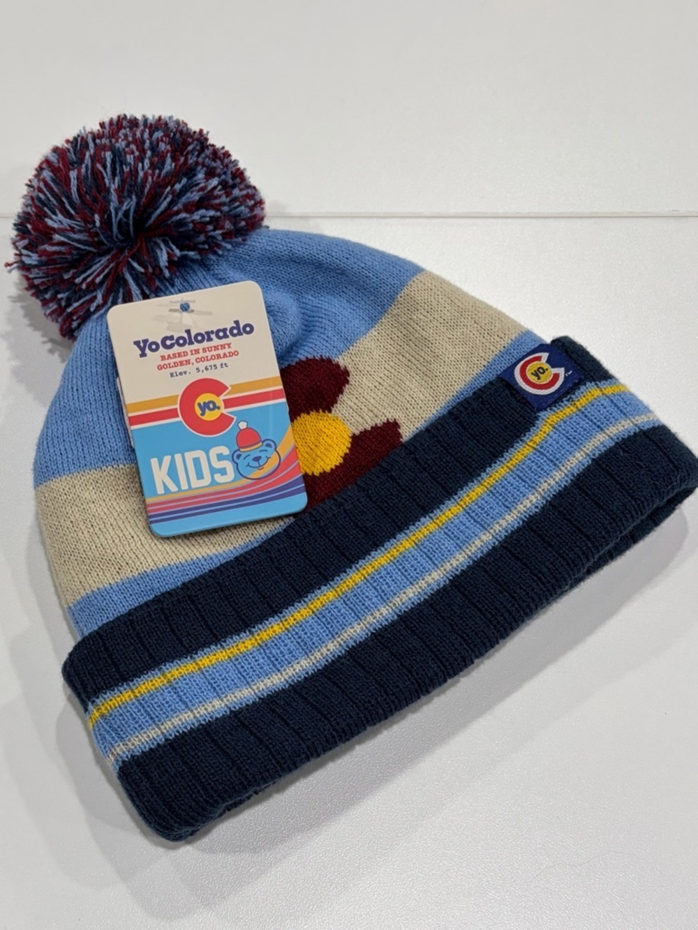 YoColorado Kids Vintage State Flag Beanie Hat Winter Ski NWT Cozy Navy Blue